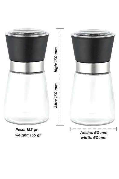 Tilbe Home 2'li Seramik Bıçaklı Öğütücü Karabiber Tuzluk Değirmeni Orta Boy Dayanıklı Cam Baharat Öğütücü Seti - Resim 3