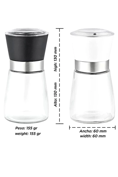 Tilbe Home 2'li Tuzluk Karabiber Değirmeni Seramik Bıçaklı Öğütücü Orta Boy Dayanıklı Cam Baharat Öğütücü Seti - Resim 4