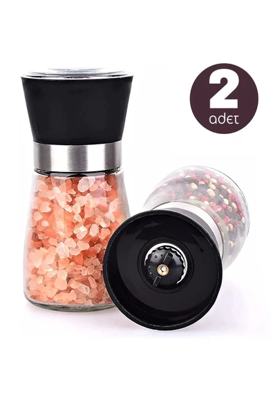 Tilbe Home 2'li Seramik Bıçaklı Öğütücü Karabiber Tuzluk Değirmeni Orta Boy Dayanıklı Cam Baharat Öğütücü Seti ürün görseli 1