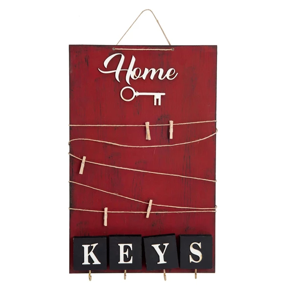 Dekoratif Home Keys Ahşap Resimlik ve Notluk (Kırmızı)