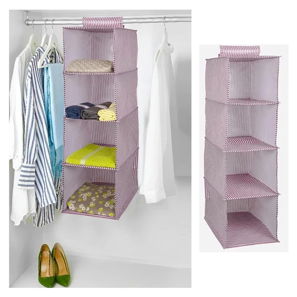 Dolap İçi Düzenleyici Katlanabilir Çok Amaçlı 4 Bölmeli Çizgili Bez Organizer (siyah) - 2