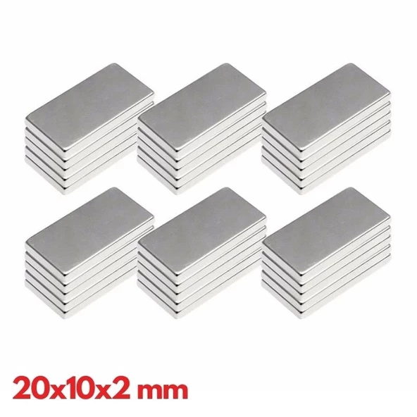 N35 20x10x2 Mm Neodyum Mıknatıs 40 Adet, Köşeli, Nikel Kaplamalı Kaliteli ve Dayanıklı Ürün