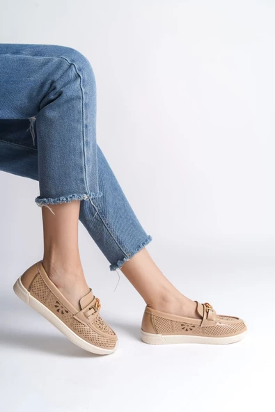 LIZY Bağcıksız Ortopedik Rahat Taban Çiçek Desenli Babet Ayakkabı KT Ten - 2