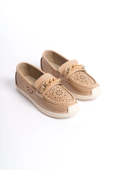 LIZY Bağcıksız Ortopedik Rahat Taban Çiçek Desenli Babet Ayakkabı KT Ten - 4