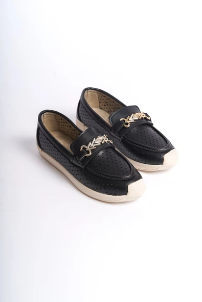 LILY Bağcıksız Ortopedik Rahat Taban Kalp Desenli Babet Ayakkabı KT Siyah - 4