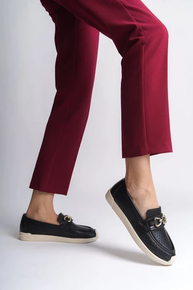 LAYLA Bağcıksız Ortopedik Rahat Taban Kalp Desenli Babet Ayakkabı KT Siyah - 2