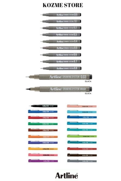 Drawing Teknik Çizim Kalemi 11'li Set+200 Fineliner 0.4 Mm Ince Uçlu Yazı Çizim Kalemi 20 Renk Set