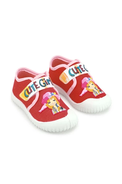 Gezer Cute Girl Yazlık Keten Kız Çocuk Ayakkabı Kırmızı - 2
