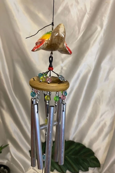 Deprem Çanı Zili Rüzgar Çanı Ahşap Kaplumbağa Figürlü 6 Metal Borulu - Resim 6