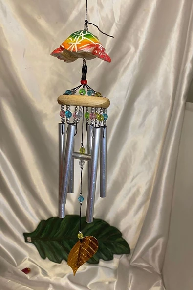 Deprem Çanı Zili Rüzgar Çanı Ahşap Kaplumbağa Figürlü 6 Metal Borulu - Resim 5