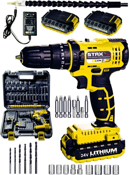 Staxx Power STX1069  24V Çift Akülü Şarjlı Vidalama Darbeli Matkap Çantalı Set + 24PARÇA Usta Seti - 2