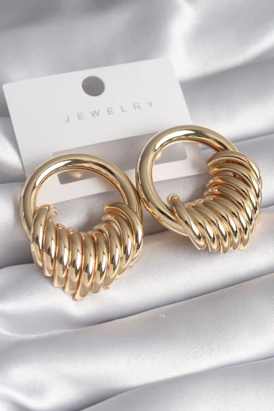 MuI MuI Pirinç Gold Renk Halka Sarmal Model Kadın Küpe ürün görseli 1