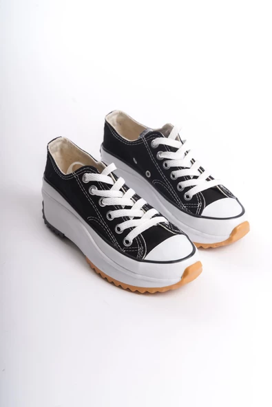 PARIS Bağcıklı Ortopedik Taban Kadın Sneaker Ayakkabı BT Siyah - 4