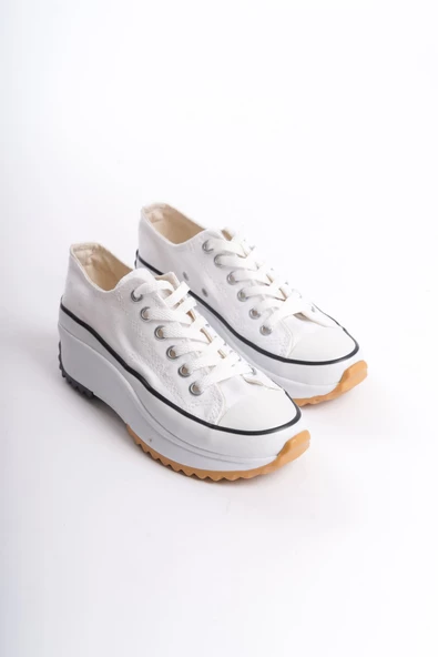 PARIS Bağcıklı Ortopedik Taban Kadın Sneaker Ayakkabı BT Beyaz - 4