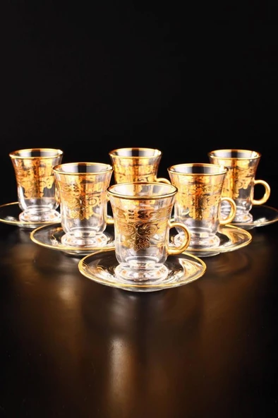 Digithome Gawa Tea Glass Set of 6 Handles 18 Parça Cam Çay Bardak Seti Takımı Gold Yaldızlı – C320.004 - 2