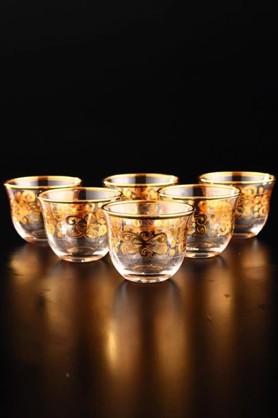 Digithome Gawa Tea Glass Set of 6 Handles 18 Parça Cam Çay Bardak Seti Takımı Gold Yaldızlı – C320.004 - 3
