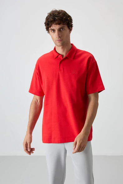 Fiesta Pamuklu Kalın Yumuşak Dokulu Oversize Fit Basic Polo Yaka Erkek T-Shirt - 88327 - 3