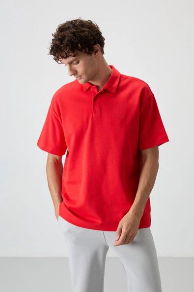 Fiesta Pamuklu Kalın Yumuşak Dokulu Oversize Fit Basic Polo Yaka Erkek T-Shirt - 88327 - 2