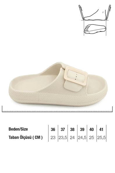 Gezer Kadın Terlik Tek Toka Eva Bej - 5