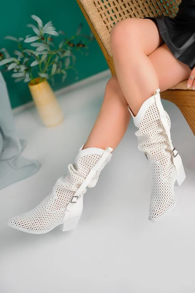 Muggo FLORİDA Garantili Kadın Lazer Kesim Delikli Western Kovboy Yazlık Topuklu Festival Çizme - 10