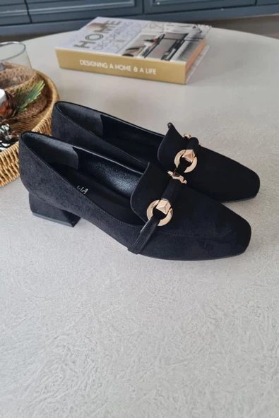 10 1900 Topukla Kadın Toka Detaylı 3 cm Topuklu Loafer Günlük Ayakkabı - 11