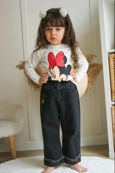 KIZ ÇOCUK MİNNİE MODELLİ PANTOLONLU İKİLİ TAKIM - 3