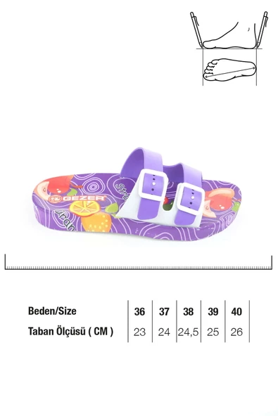 Gezer Anatomik Taban Kaydırmaz Çift Tokalı Kadın Terlik Mor 14137 - 4