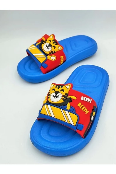 Gezer Erkek Çocuk Terlik Kedi Mavi-Kırmızı 15047 - 3