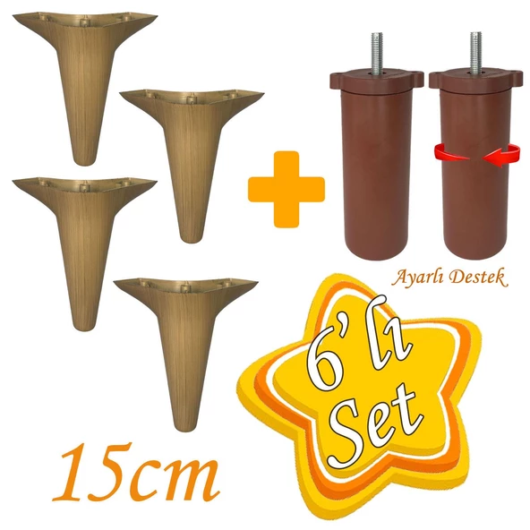 Zelve 6'Lı Set Mobilya Ünite Çekyat Koltuk Kanepe Ayarlı M8 Destek Ayağı 15 Cm Açık Ceviz Baza Ayak ürün görseli 1