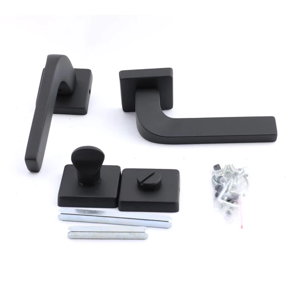 Tog Siyah Wc Banyo Uyumlu Kapı Kolu Kare Rozetli Kapı Kulpu Sağa Sola Uygun Kapı Kolları - Resim 5