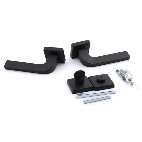 Tog Siyah Wc Banyo Uyumlu Kapı Kolu Kare Rozetli Kapı Kulpu Sağa Sola Uygun Kapı Kolları - Resim 7