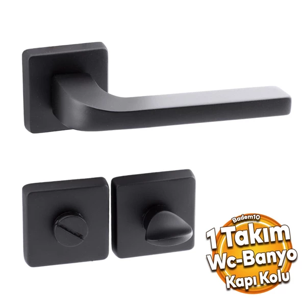 Tog Siyah Wc Banyo Uyumlu Kapı Kolu Kare Rozetli Kapı Kulpu Sağa Sola Uygun Kapı Kolları ürün görseli