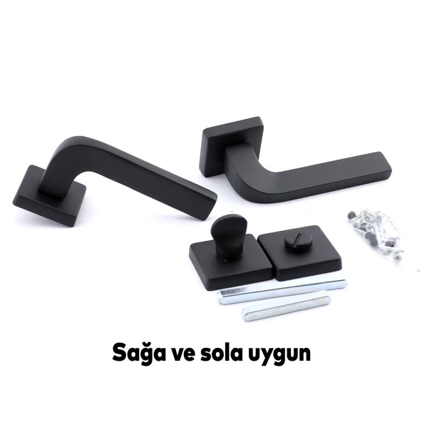 Tog Siyah Wc Banyo Uyumlu Kapı Kolu Kare Rozetli Kapı Kulpu Sağa Sola Uygun Kapı Kolları - Resim 6