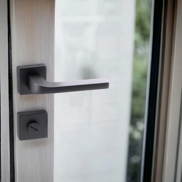 Tog Siyah Wc Banyo Uyumlu Kapı Kolu Kare Rozetli Kapı Kulpu Sağa Sola Uygun Kapı Kolları - Resim 2