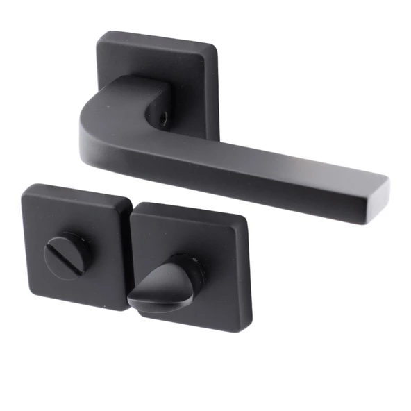 Tog Siyah Wc Banyo Uyumlu Kapı Kolu Kare Rozetli Kapı Kulpu Sağa Sola Uygun Kapı Kolları - Resim 3