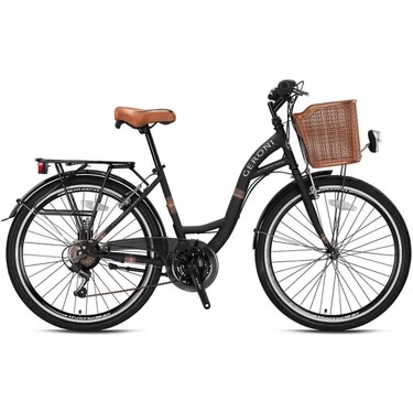 KRON  GERONİ SIRIO 28 JANT City Bike - 21 Vites - V.B. - Mat Siyah-Siyah/Kahverengi - Shimano