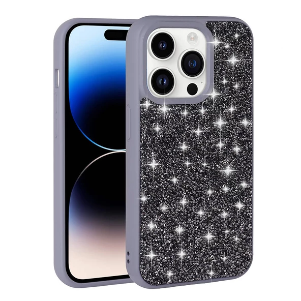 Apple iPhone 14 Pro Max Kılıf Parlak Taşlı Tasarım Pırlanta Kapak - 7