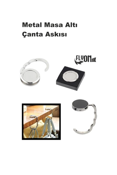 Kişiye Özel İsimli Metal Krom Kaydırmaz Taban Masa Altı Çanta Askısı Portatif Şık Katlanabilir - 3