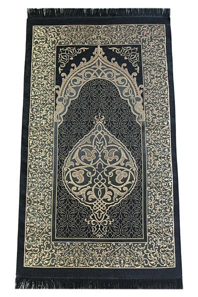 Gelin Damat Bohçasına Uygun Hediyelik Kutulu İnci Tesbihli Çeyizlik Seccade Seti Siyah - Resim 6