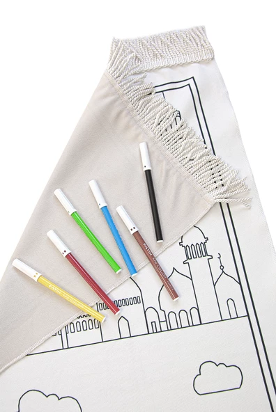 Boyamalı Yıkanabilir Eğitici Dini Oyuncak Çocuk Seccade Seti Mavi - Resim 6