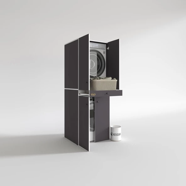 Kenzlife çamaşır-kurutma makinesi dolabı el kindi gri 187*070*60 çekmeceli kapaklı banyo - Resim 2