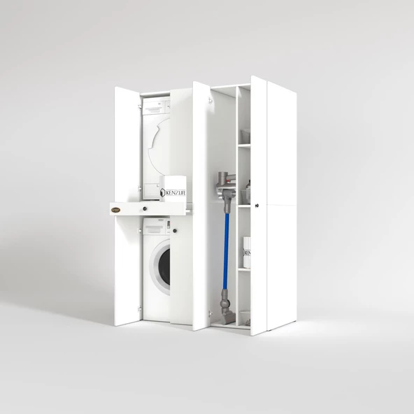 Kenzlife çamaşır-kurutma makinesi dolabı şahrur sağ byz 187*120*60 çekmeceli banyo - 2