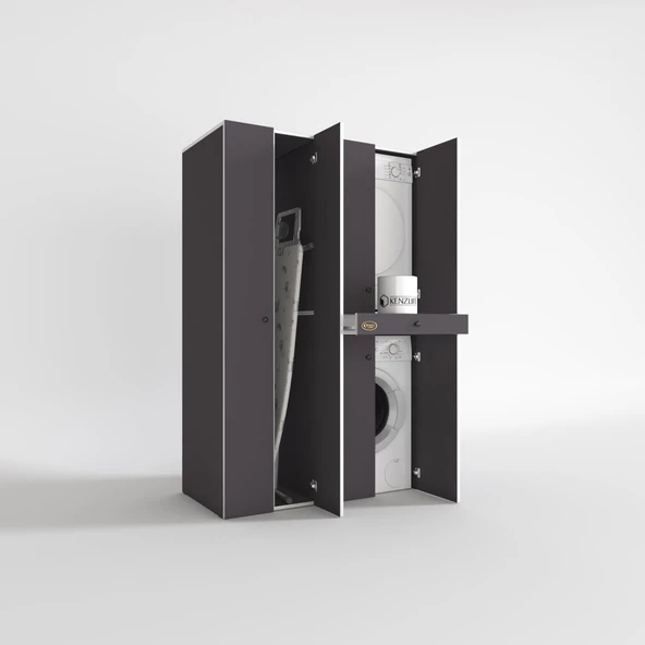 Kenzlife çamaşır-kurutma makinesi dolabı şahrur sol gri 187*120*60 çekmeceli banyo - Resim 2