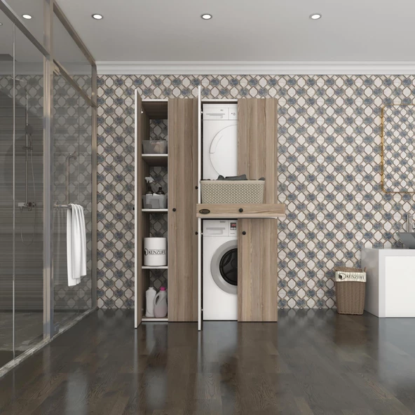 Kenzlife çamaşır-kurutma makinesi dolabı şahrur sol crd 187*120*60 çekmeceli banyo ürün görseli