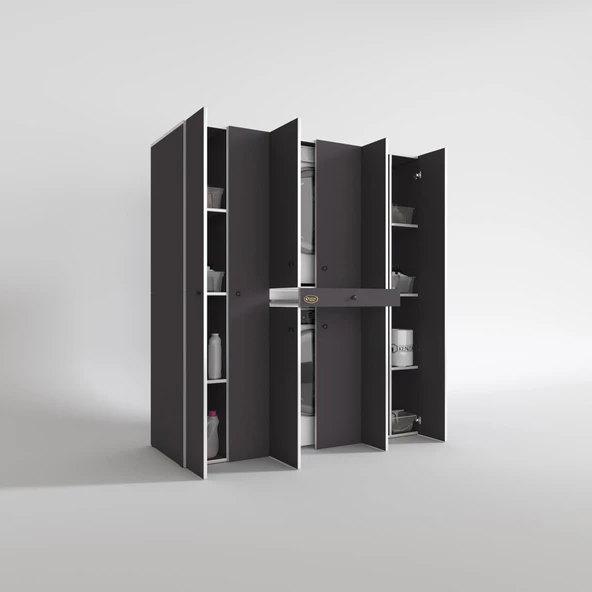 Kenzlife çamaşır-kurutma makinesi dolabı nazzam gri 187*170*60 çekmeceli raflı banyo - Resim 2