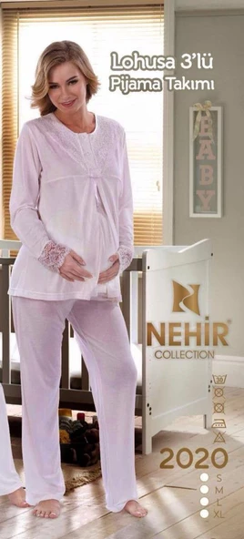 NEHİR 2020 Hamile Lohusa Pijama Sabahlık 3Lü Takım - 3