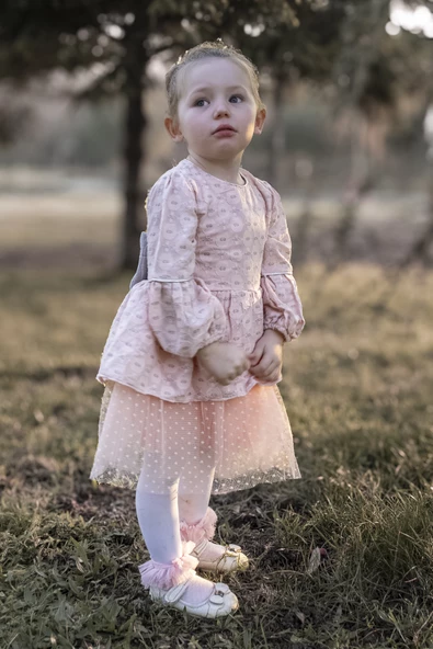 Kız Bebek Elbise Kız Çocuk Elbise Doğum Günü Parti Düğün Elbise Tüllü Uzun Kol Astarlı Bebek Giyim ELBFYNKTUL - 3