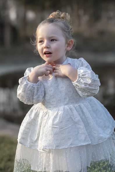 Kız Bebek Elbise Kız Çocuk Elbise Doğum Günü Parti Düğün Elbise Tüllü Uzun Kol Astarlı Bebek Giyim ELBFYNKTUL - 4