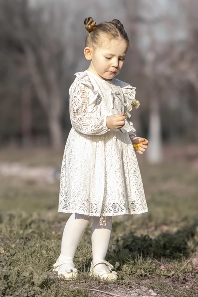 Kız Bebek Elbise Kız Çocuk Elbise Doğum Günü Parti Düğün Elbise Dantelli Kısa Kol Astarlı Elbise - 7