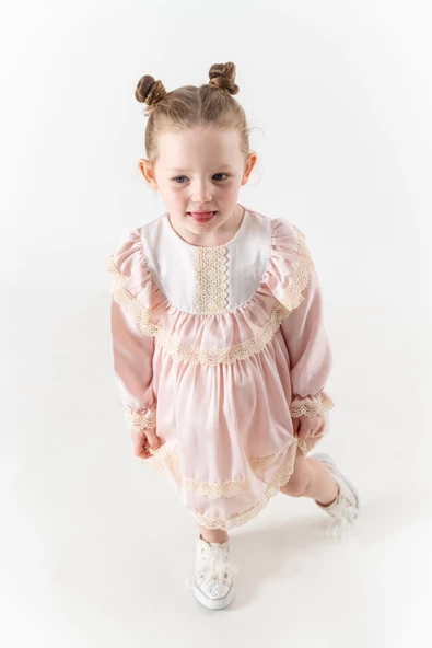 Kız Bebek Elbise Kız Çocuk Elbise Doğum Günü Parti Düğün Elbise Astarlı Saten Uzun Kol - 12